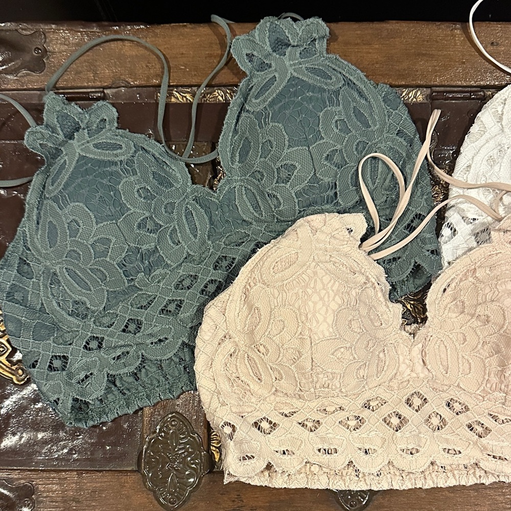Wishlist Lace Bralette Set - Green and Cream and White